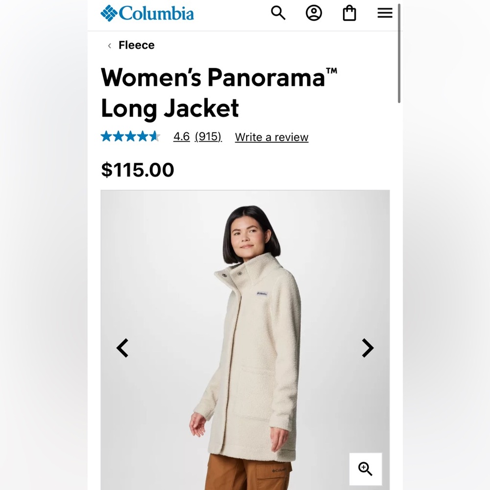 NEW COLUMBIA Panorama Long Fleece Sherpa Jacket Chalk/White, size small